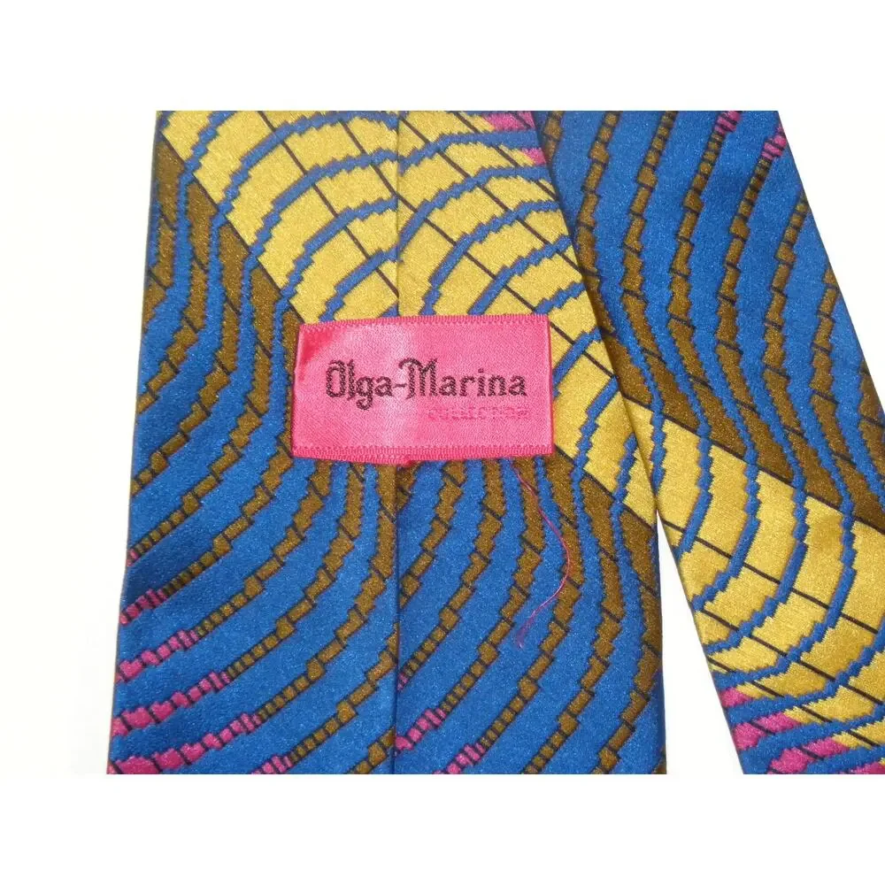 Vintage 60s 70s Olga Marina Wide Mod Optical Stripe Necktie